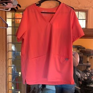 Figs Hot Coral XL casma scrub top. Worn once